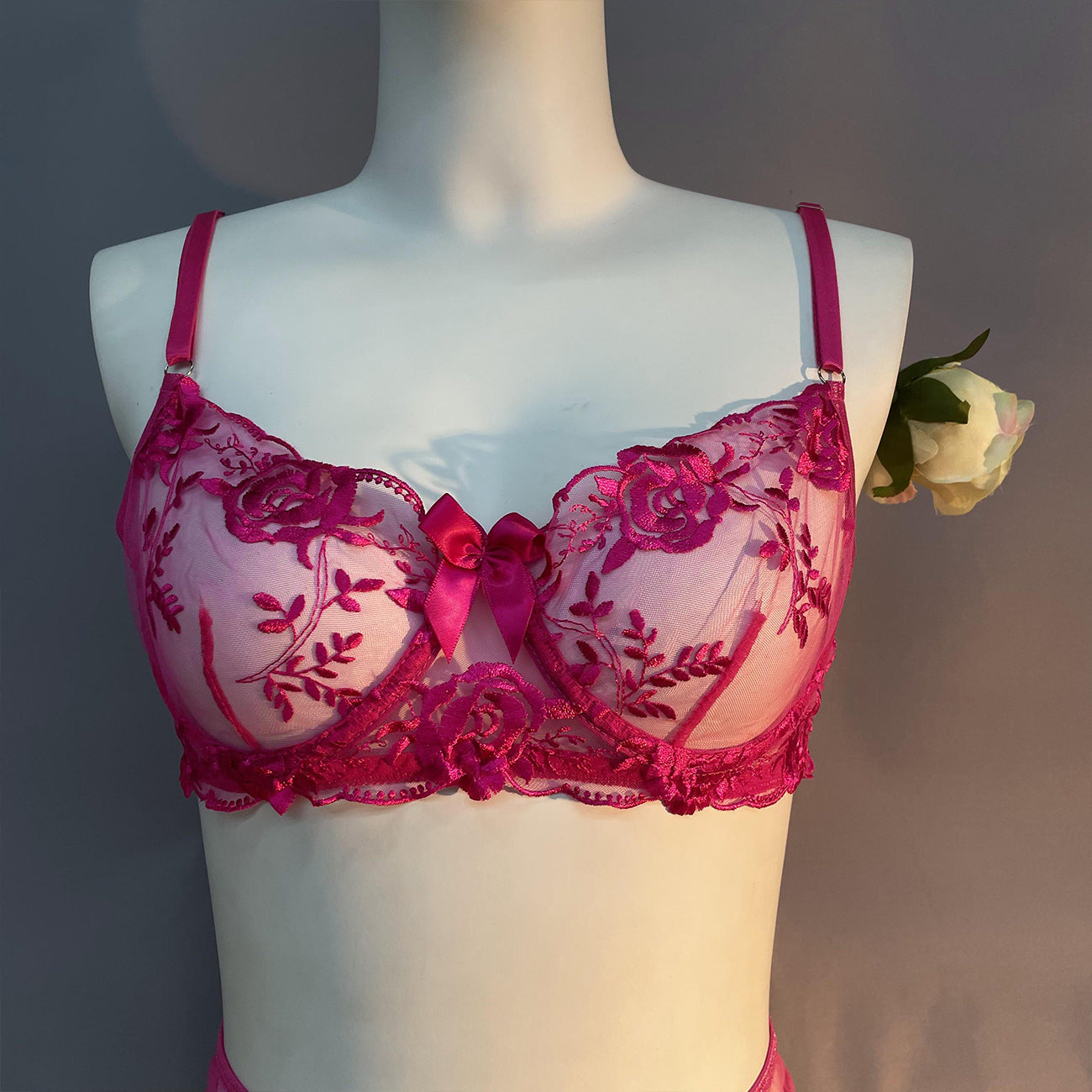 freedombeauty|Fashion Heavy Industry Star Embroidery Sexy Lace Up Suspender Underwear Kit