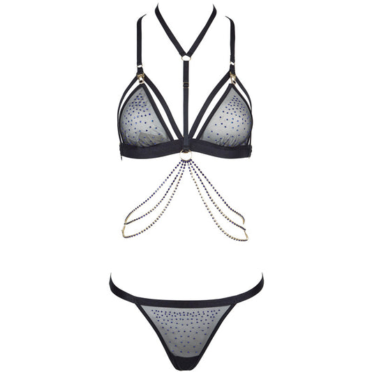 Freedombeauty | FQ2848 Hot Diamond Triangle Cup Beauty Back Buckle Sexy Rimless Bra Thong Mesh Thin Neck Waist Chain
