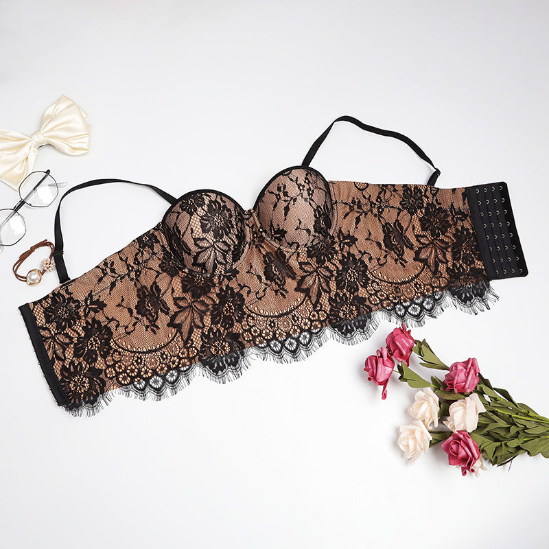 freedombeauty｜Lace sling beautiful back anti-light adjustable with chest pad small vest with steel ring tube top DB1076
