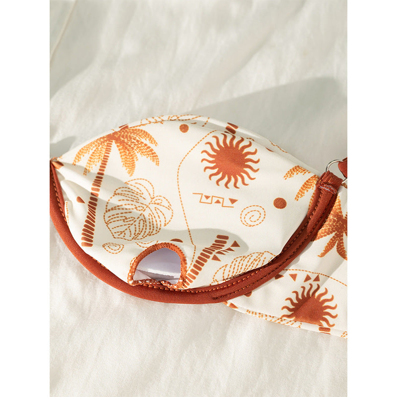 FREEDOMBEAUTY | 2025 new European and American coconut tree print split swimsuit female sexy lace-up bikini beach hot spring swimsuit