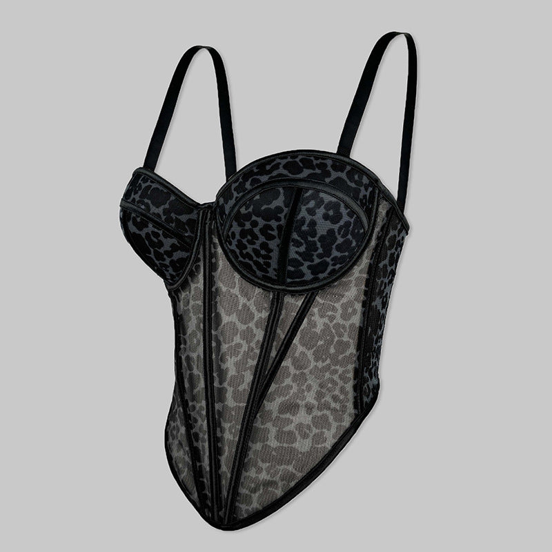 freedombeauty｜Sexy leopard print fish bone bra shaping small suspender bra women's pure desire bra DB1766