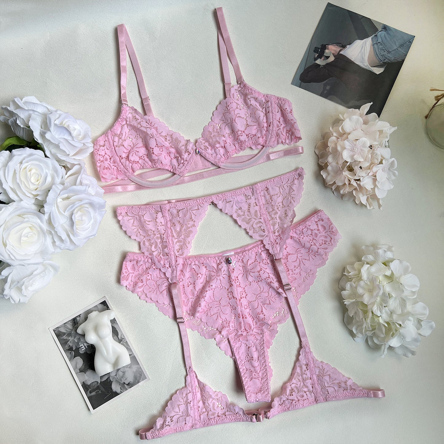 freedombeauty|Sex underwear lace edge perspective hollow set
