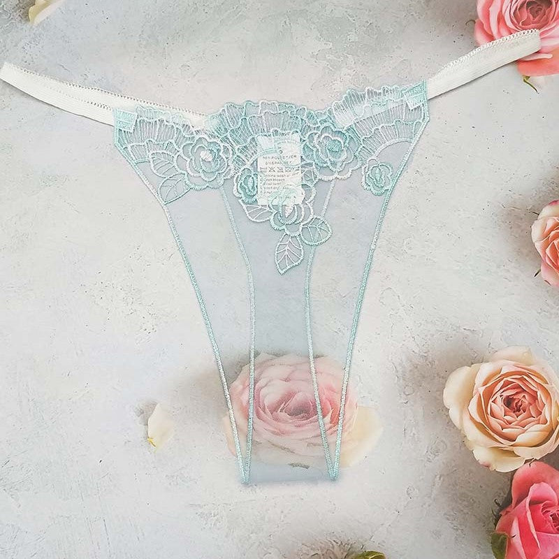 FREEDOMBEAUTY | Sexy hollow women's lace perspective t-pants thong panties mesh embroidery three-color cross-border