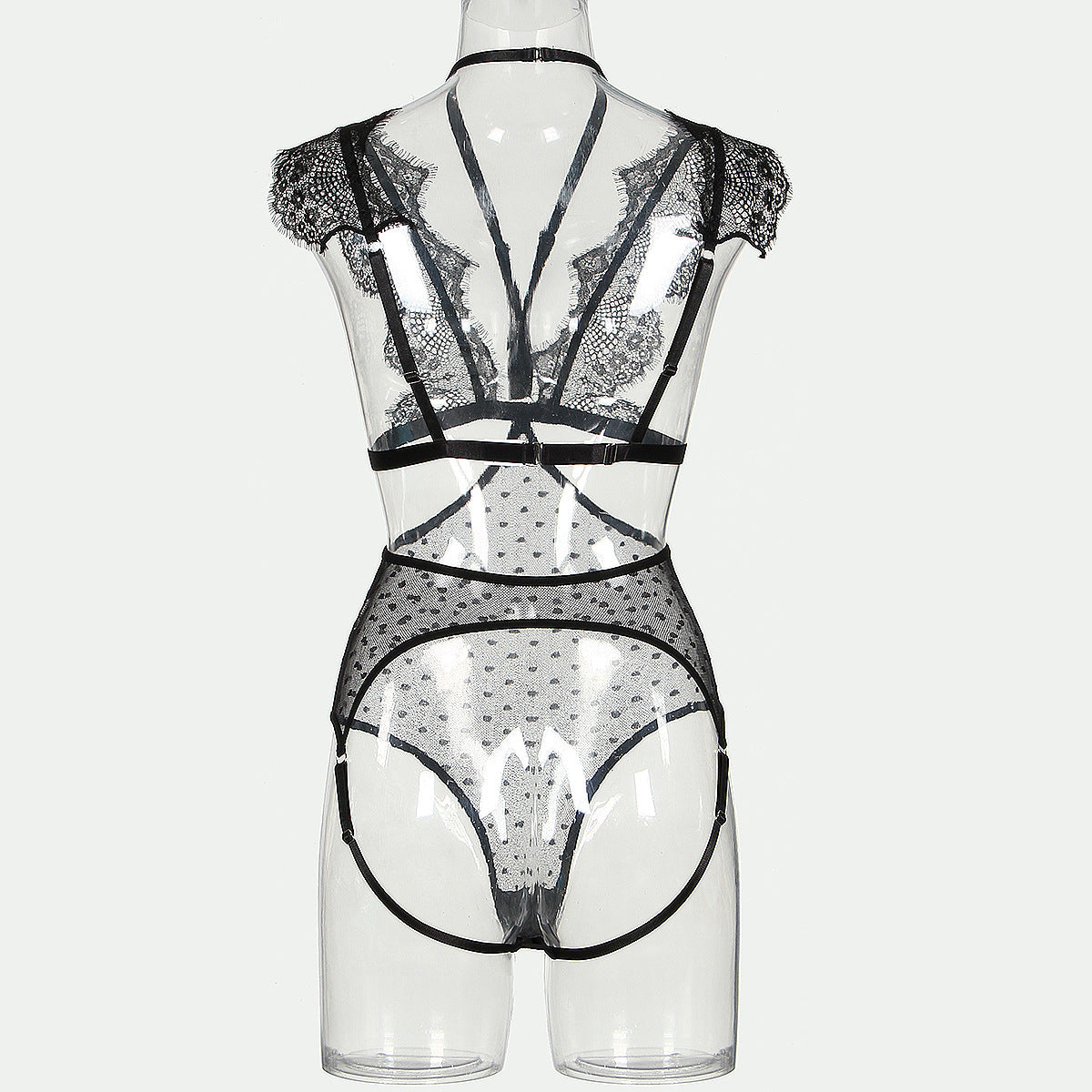 Freedombeauty | Sexy rimless underwear lace polka dot mesh high waist sex two sets of women