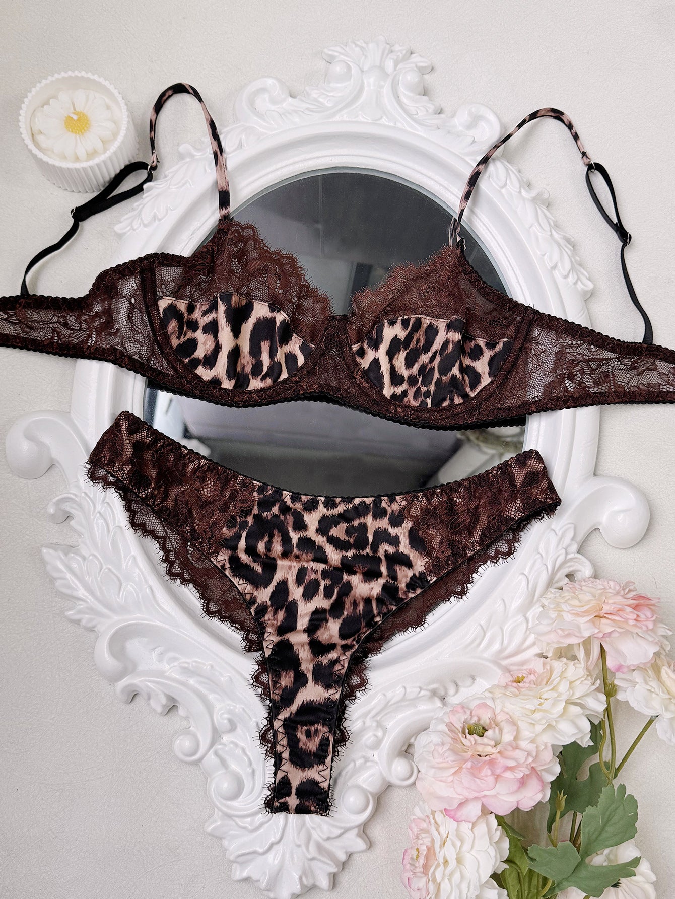 FREEDOMBEAUTY | DEIR European and American fun leopard print mesh lace patchwork mesh women's sexy underwear women's suit