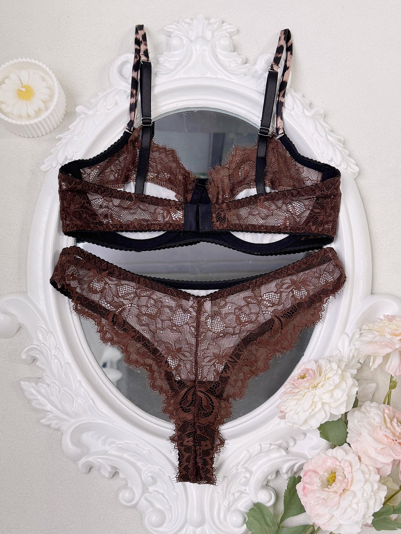 FREEDOMBEAUTY | DEIR European and American fun leopard print mesh lace patchwork mesh women's sexy underwear women's suit