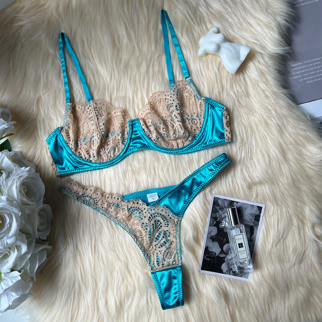 freedombeauty|New color matching lace mesh sex set perspective sexy two-piece set women