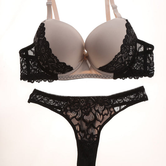 FREEDOMBEAUTY | Women's lace sexy comfortable underwear hollow bra panty set bra European and American style light and thin strapless