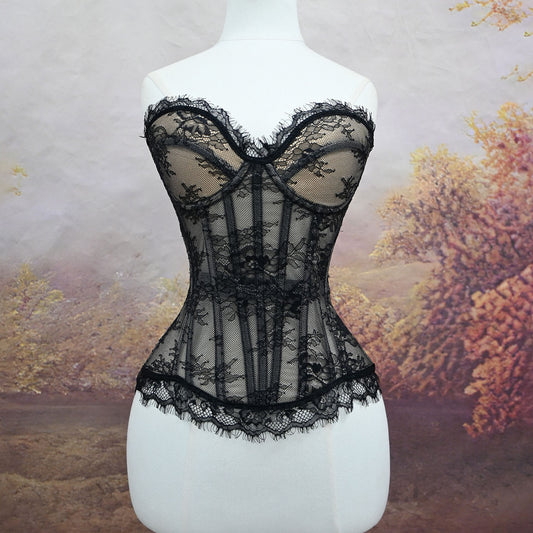 FREEDOMBEAUTY | 7020 New Foreign Trade Big Peony Lace Lace Fashion Versatile Steel Bone Corset Belly Corset