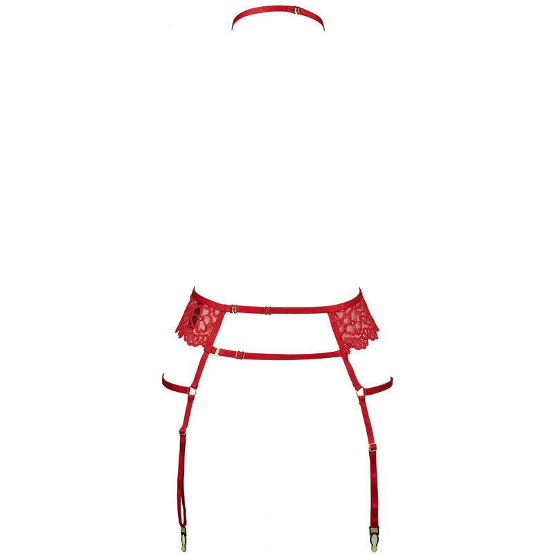 Freedombeauty | FQ2770M205 Valentine's Day red lace steel rim double-layer bra neck garter belt low-rise briefs set