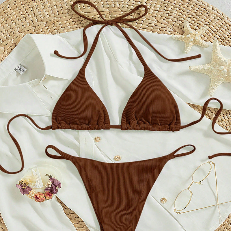 FREEDOMBEAUTY | Lace-up bikini swimsuit women 2025 new European and American sexy beach bikini hot spring swimsuit