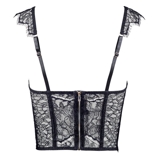 Freedombeauty | FQ2709 Eyelash Lace Sponge Rim Cross Strap Fishbone Bust with Exterior Zipper
