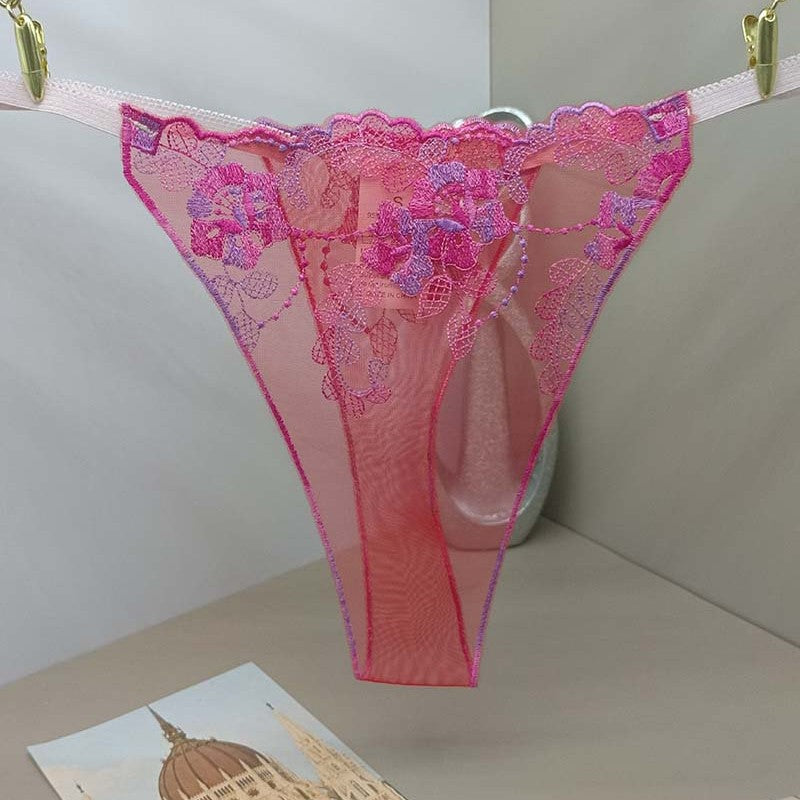 FREEDOMBEAUTY | Hollow lace sexy low waist temptation perspective sex thong transparent red mesh embroidery breathable cross-border