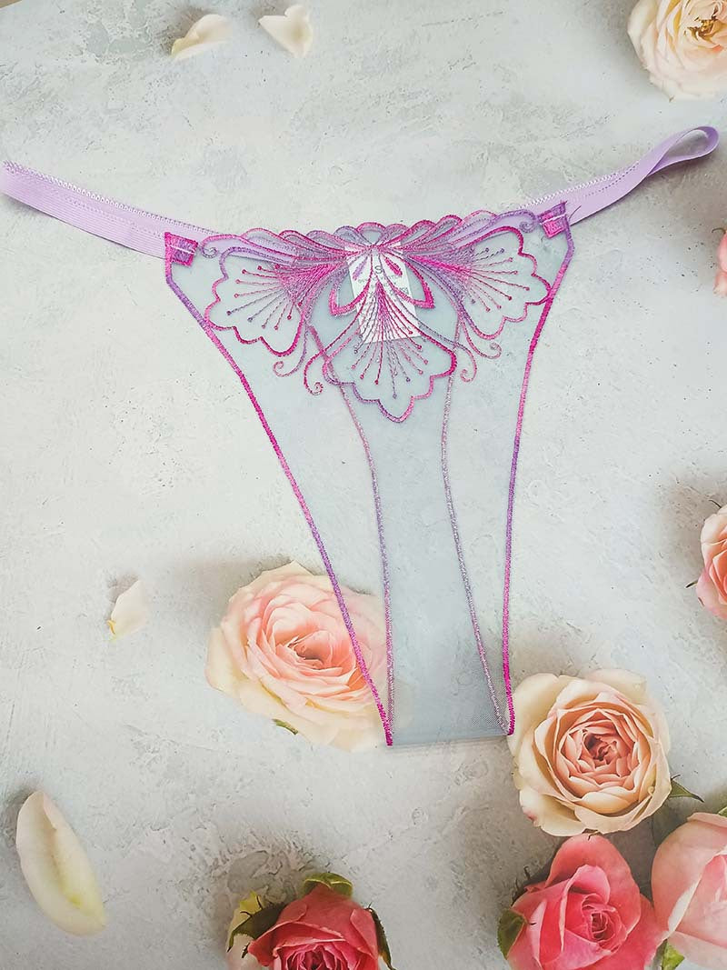 FREEDOMBEAUTY | Sexy hollow transparent mesh embroidered pattern women's sex thong perspective seduction lace cross-border