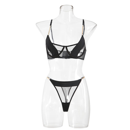 Freedombeauty | Sexy Underwear French Thin Mesh Sex Underwear Trousers Big Breasts Small Bra Set