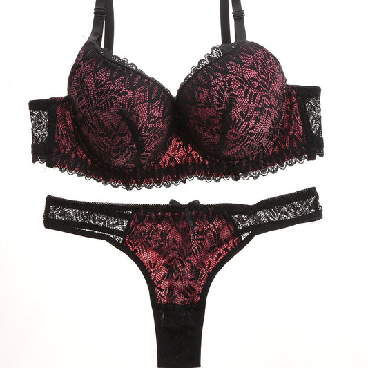 FREEDOMBEAUTY | Women's Lace Bra Set Breathable Black Contrasting Underwear Panties Breast Belt Chest Pad Thin Mold Cup Sexy Thin