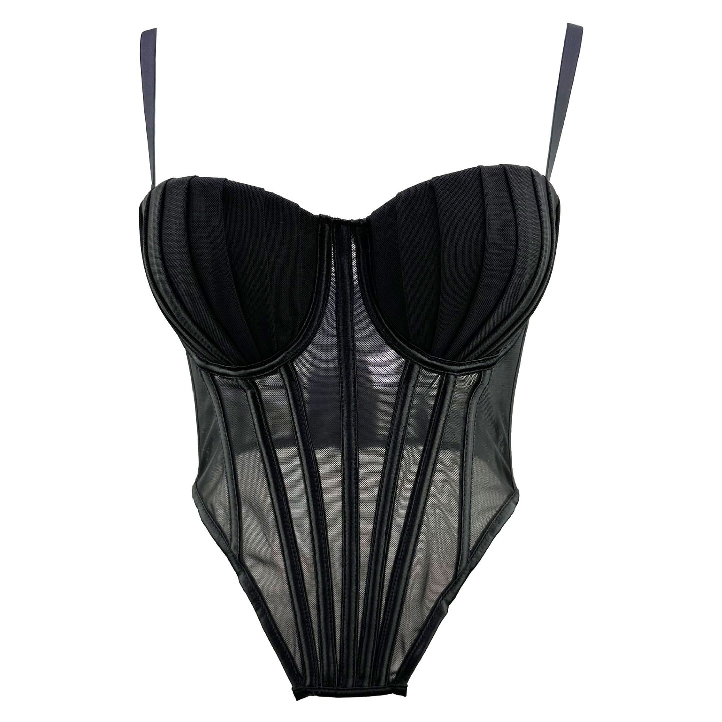 FREEDOMBEAUTY | European Station French Design Sense Mesh Lace Plastic Back Underwear Spice Girl Fishbone Tube Top Women's Thin