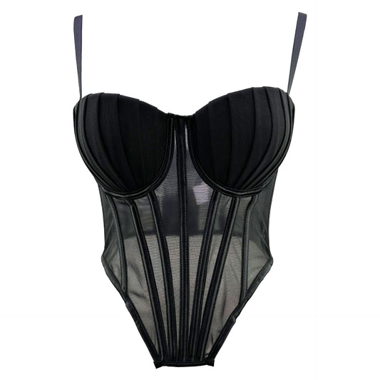 FREEDOMBEAUTY | European Station French Design Sense Mesh Lace Plastic Back Underwear Spice Girl Fishbone Tube Top Women's Thin