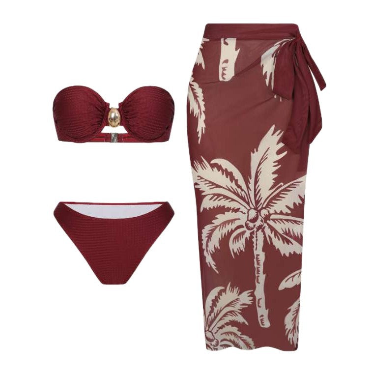 FREEDOMBEAUTY | New split swimsuit women's sexy suspenders tight bikini wrap skirt three-piece slim vacation swimsuit women