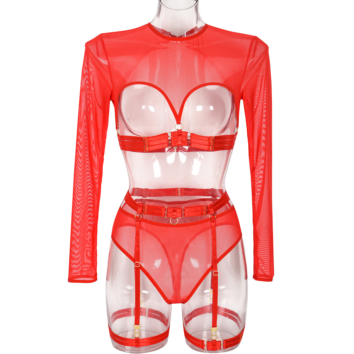 FREEDOMBEAUTY | Popular mesh yarn perspective clash straps, heavy craftsmanship complex three-piece erotic underwear 3398