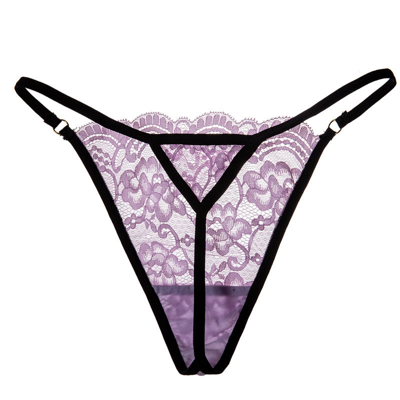 FREEDOMBEAUTY | European and American women's lace thong low waist sports hip lift high fork fashion metal underwear thin strap sexy t-pants