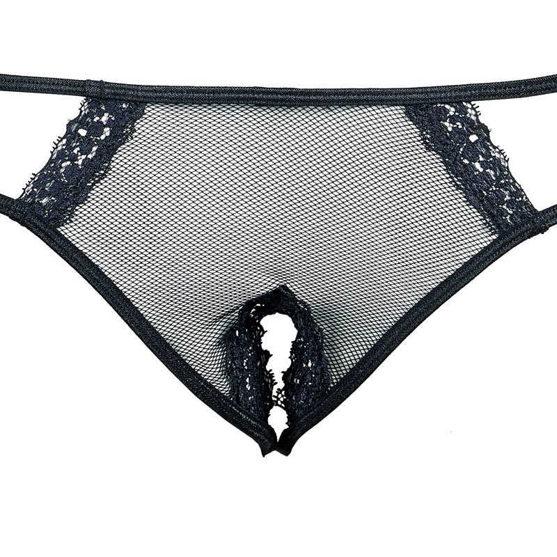 Freedombeauty | FQ2773 Lace Satin Steel Rim Hollow Bra Rhombus Mesh Low Waist Free Panties Sexy Seduction Black Suit