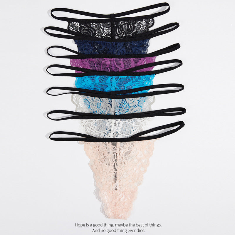 FREEDOMBEAUTY | Amazon hot-selling sexy thong women, one thread thin strap seamless t pants lace mesh sati flower panties