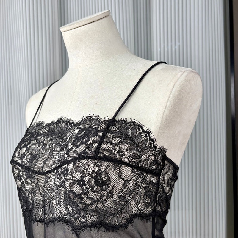 FREEDOMBEAUTY | FQ2868 European and American sex underwear hollow eyelash lace mesh see-through nightdress sexy black women's loungewear