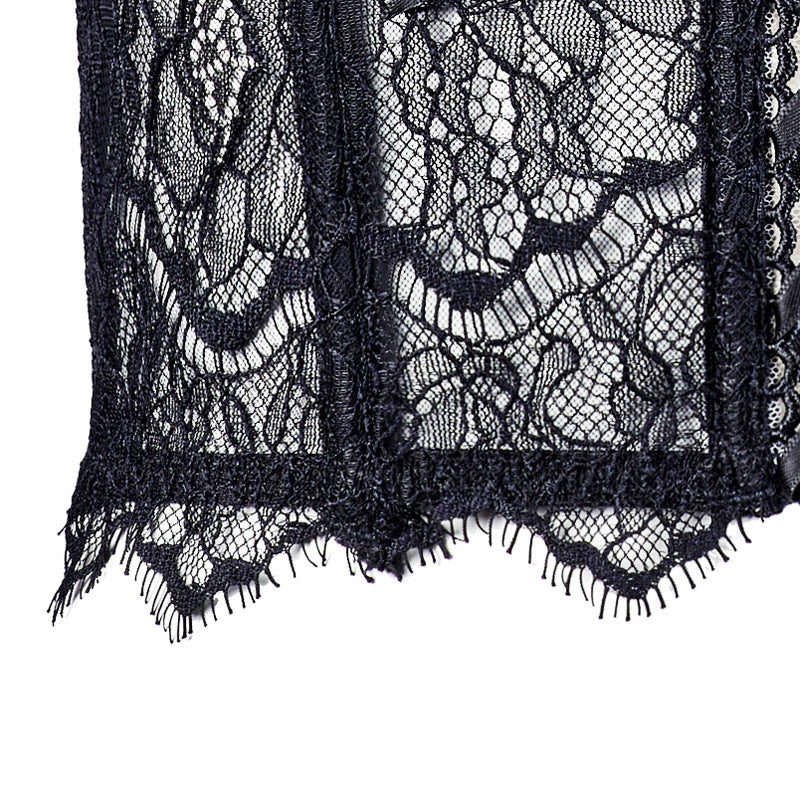 Freedombeauty | FQ2709 Eyelash Lace Sponge Rim Cross Strap Fishbone Bust with Exterior Zipper