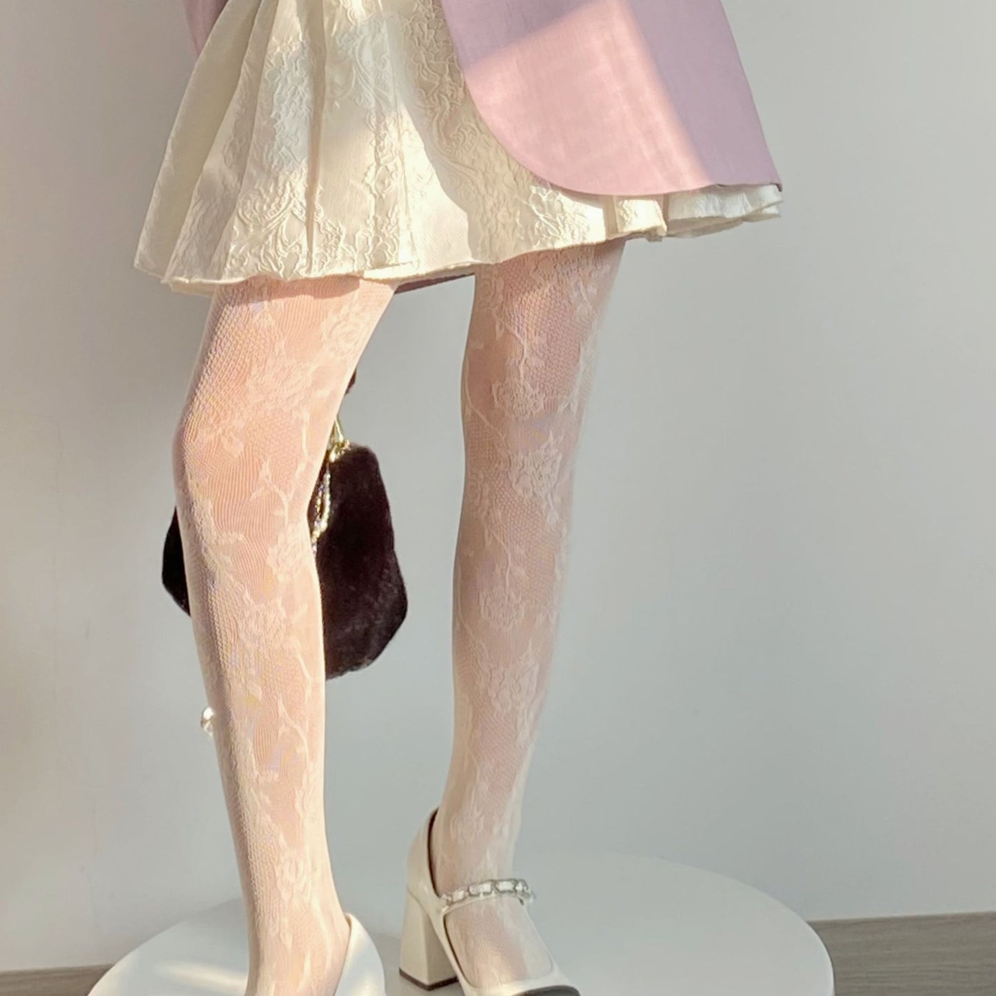 FREEDOMBEAUTY | Autumn and Winter Pure Wind Sweetheart Spice Girls White Silk Vintage Mesh Rose Stockings Fishnet Socks Bottom Pantyhose