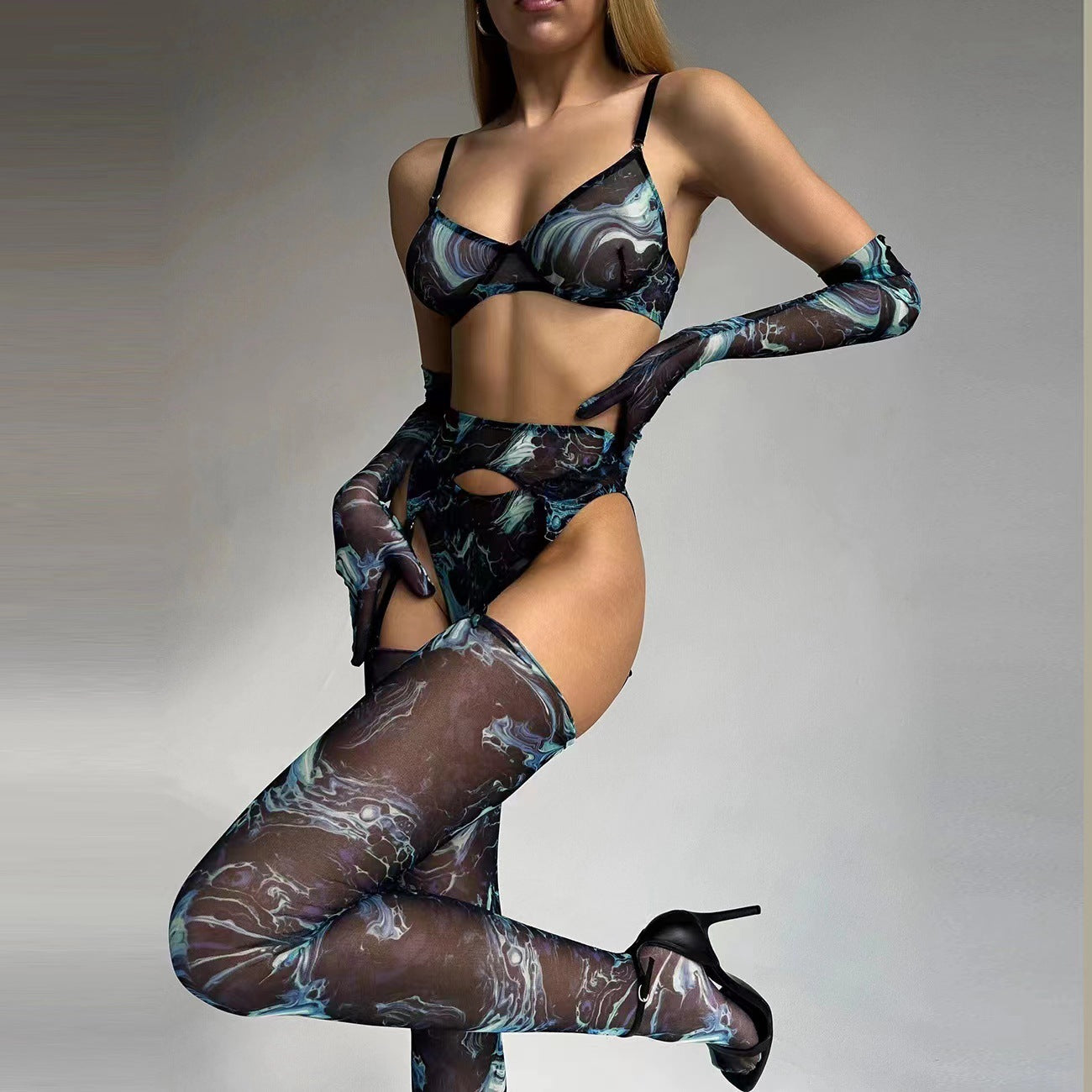 FREEDOMBEAUTY | Hot Sale Fashion Classic Erotic Lingerie Set Sexy Printed Steel Rim Gathering Bust Bra