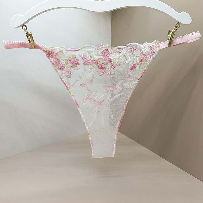 FREEDOMBEAUTY | Thong French Sexy Flower Transparent Ladies Lace Fixed Embroidered Panties Cross-Border Code Special Combination T-Pants
