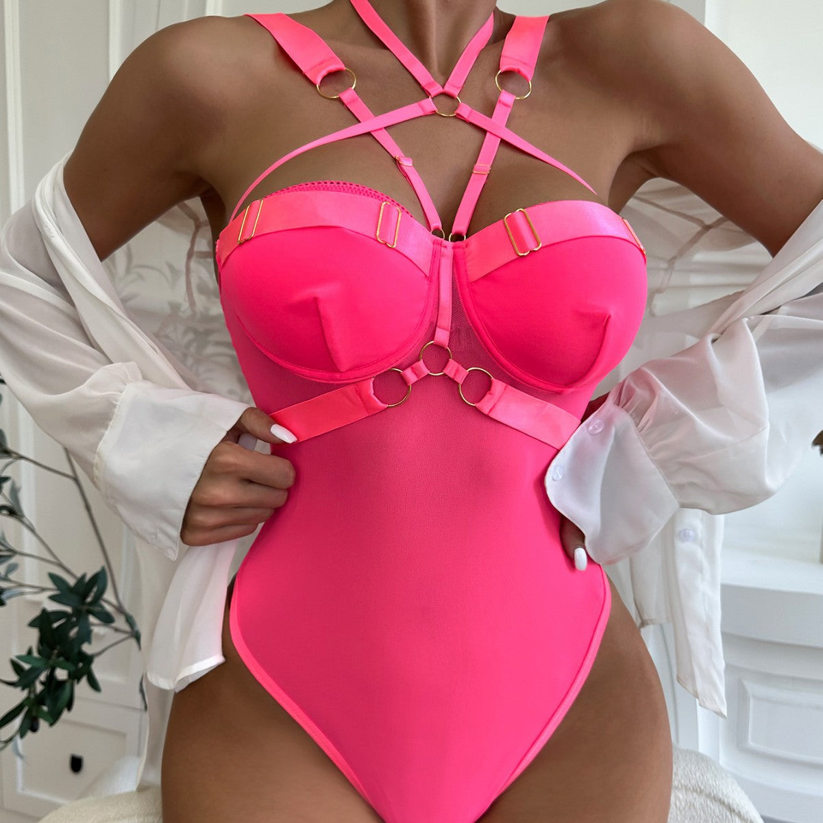 Freedombeauty | New multi-color mesh breathable three-point strap sex  bodysuit women 0971