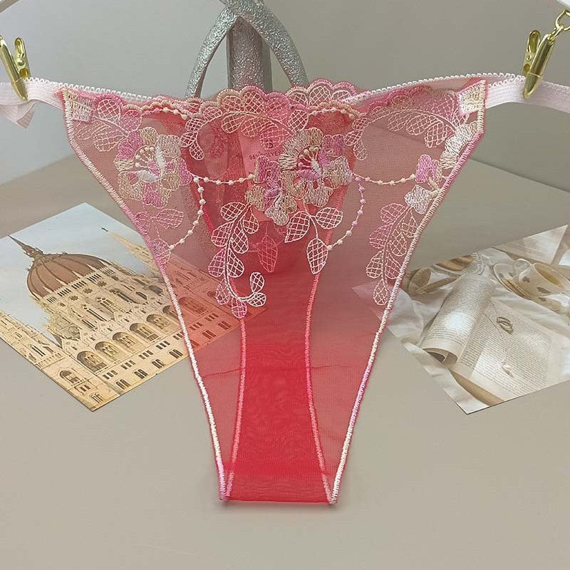 FREEDOMBEAUTY | Hollow lace sexy low waist temptation perspective sex thong transparent red mesh embroidery breathable cross-border