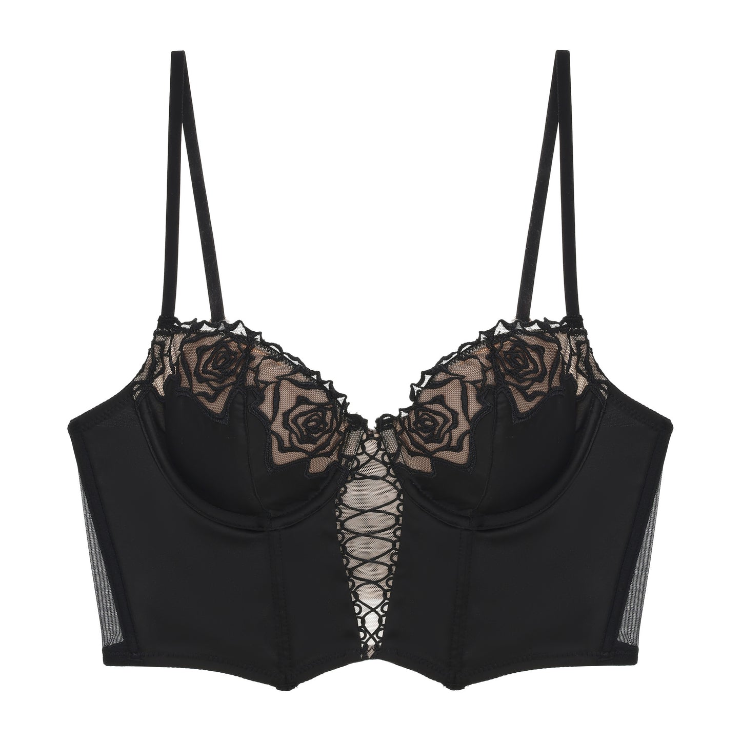 FREEDOMBEAUTY | Retro rose fish bone bra vest European and American waist underwear shaping gathering French long thin bra set women