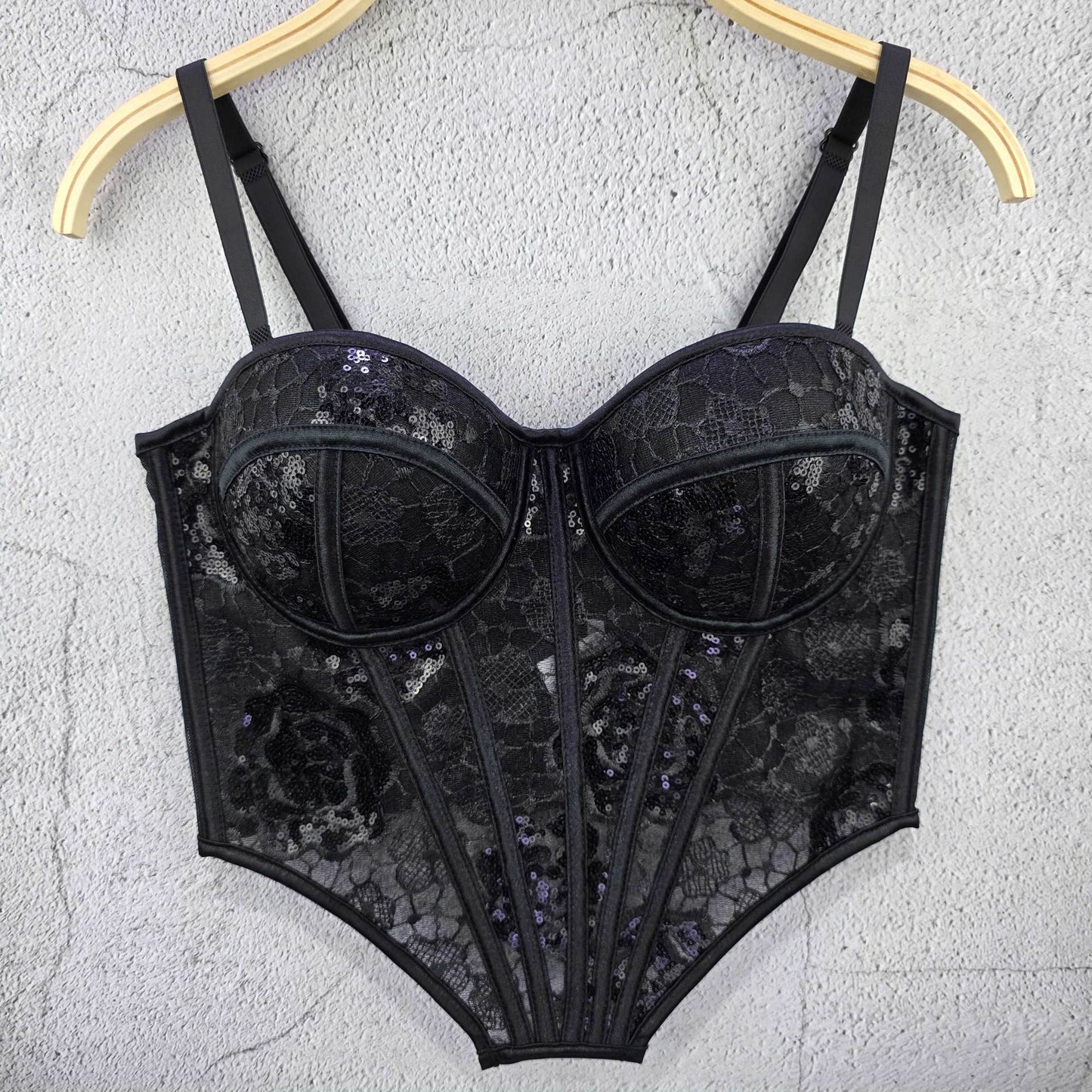 FREEDOMBEAUTY | North American flower new sexy tie-dye printed fish bone bra European and American cross-border sequins with high-end external wear hanging