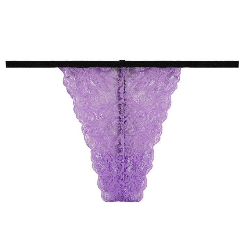 FREEDOMBEAUTY | Amazon hot-selling sexy thong women, one thread thin strap seamless t pants lace mesh sati flower panties