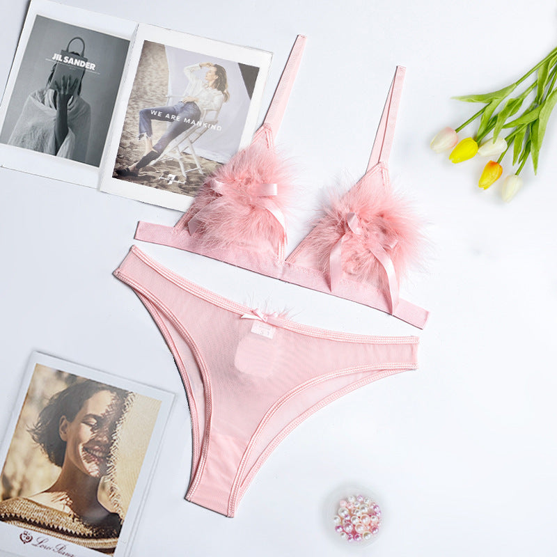 freedombeauty|Cute Girl Hairball Summer New Women's Mesh Hairy Splicing Sexy Underwear Kit