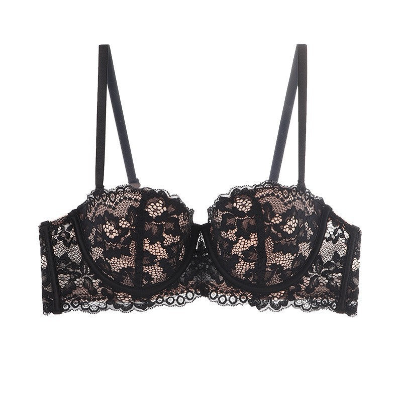 FREEDOMBEAUTY | French underwear sexy half cup non-slip lace underwear strapless push upbreasts show big collection breast bra set