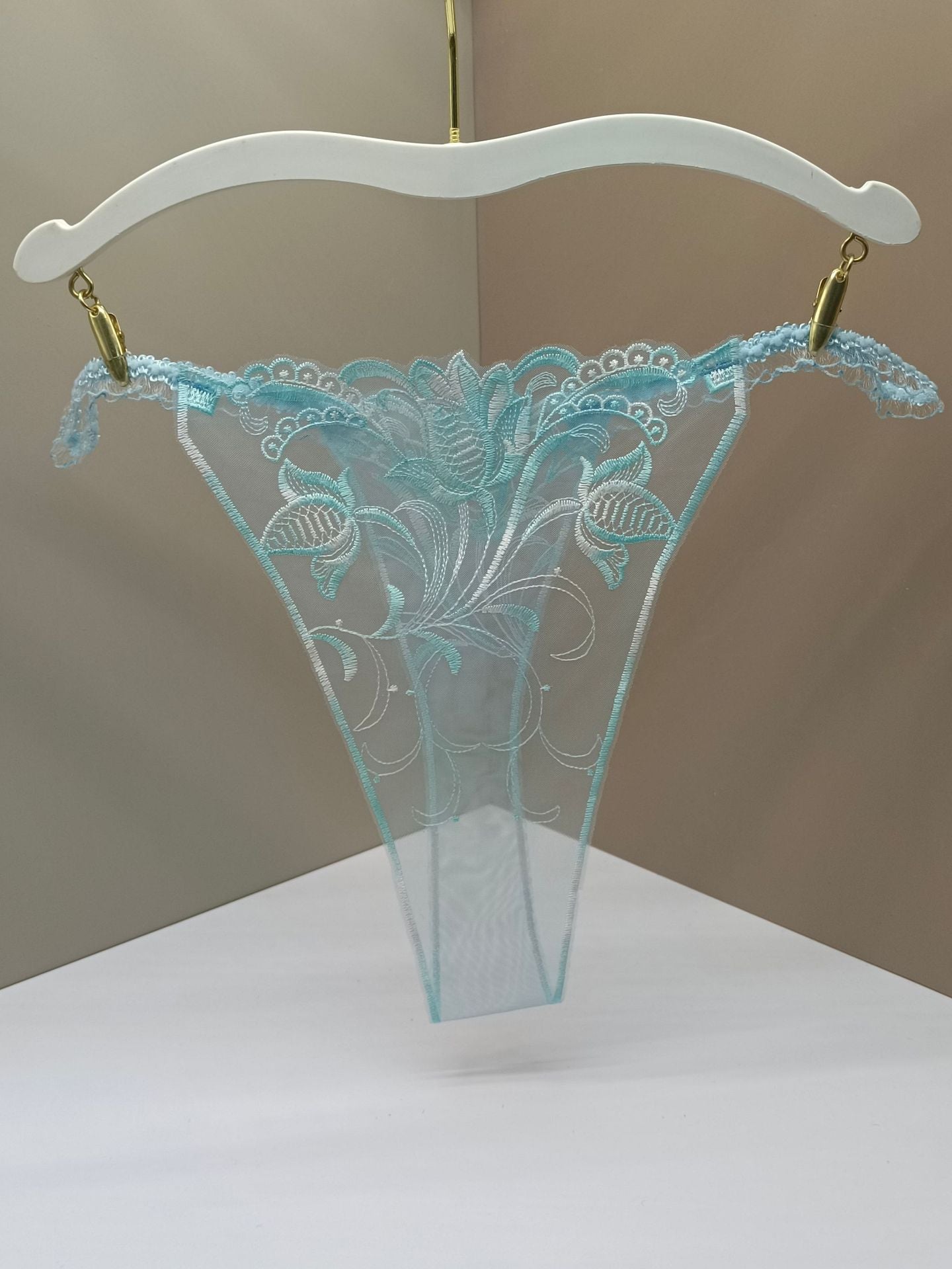 FREEDOMBEAUTY | Sexy transparent women's thong perspective open crotch hollow sex fun rose flower embroidery color matching cross-border