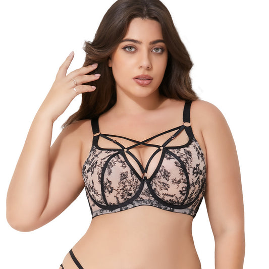 Freedombeauty | European and American large-size underwear women's big breasts show small anti-sagging gathering breathable breasts with full cup fat MM bra