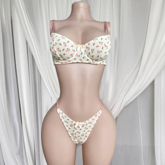 FREEDOMBEAUTY | Cross-border hot-selling floral underwear gathers comfortable and breathable steel ring bra set