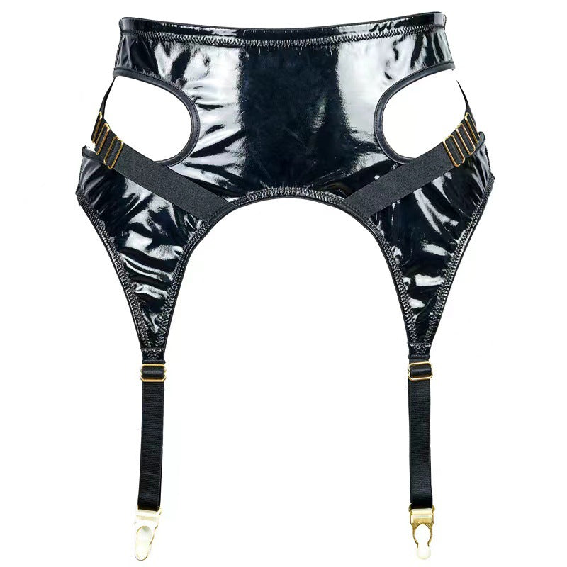FREEDOMBEAUTY | FQ2812 patent leather series micro-elastic imitation leather steel ring quality export single bra sexy underwear garter combination