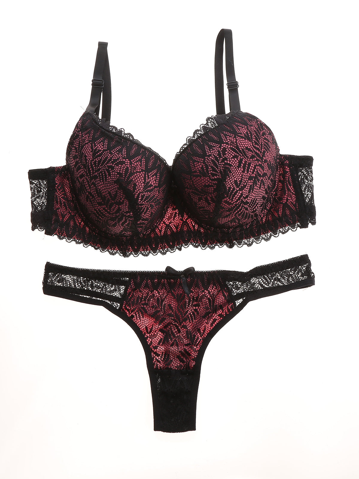 FREEDOMBEAUTY | Women's Lace Bra Set Breathable Black Contrasting Underwear Panties Breast Belt Chest Pad Thin Mold Cup Sexy Thin