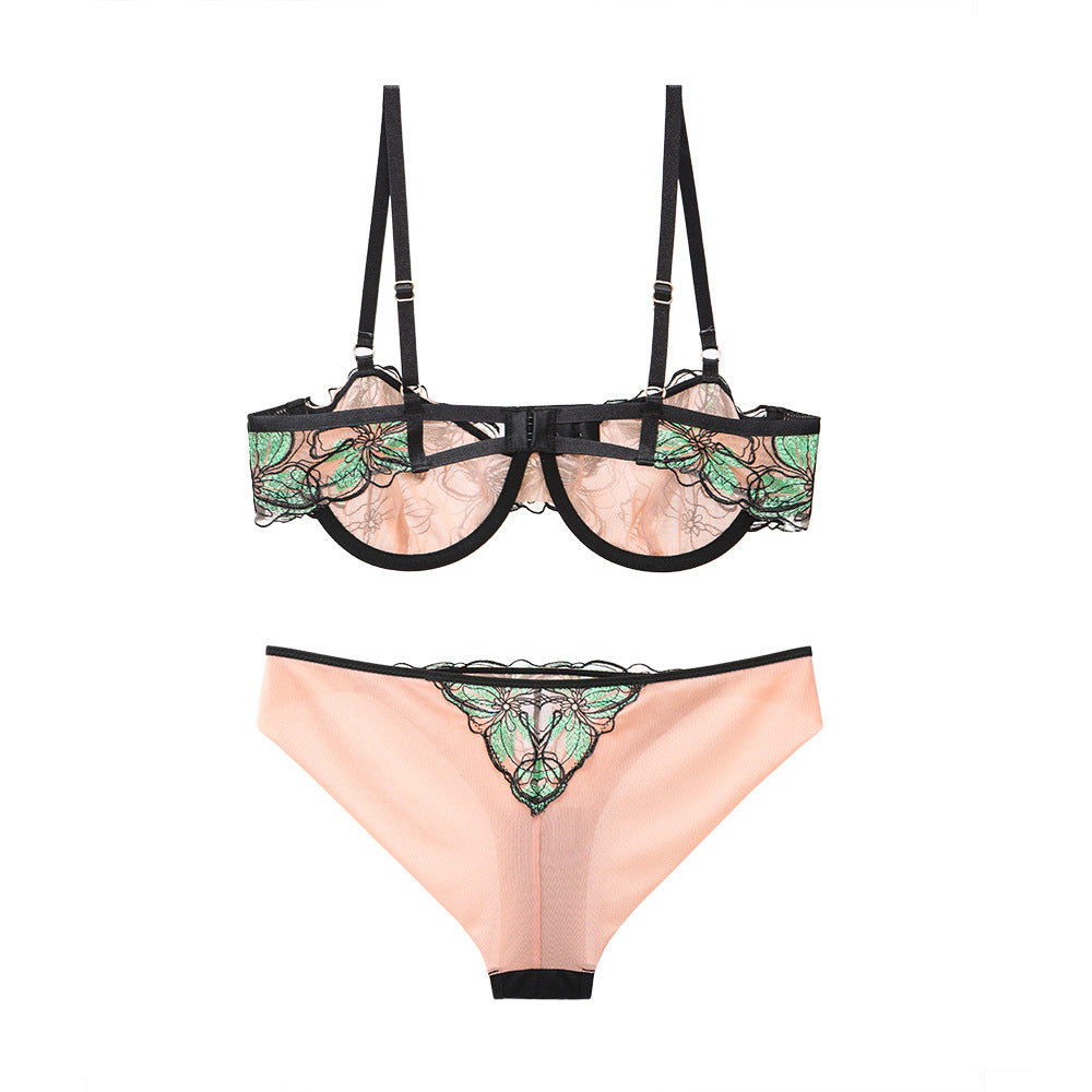 FREEDOMBEAUTY | 1/2 cup balcony cup soft comfortable breathable opaque bra panties briefs set sexy underwear