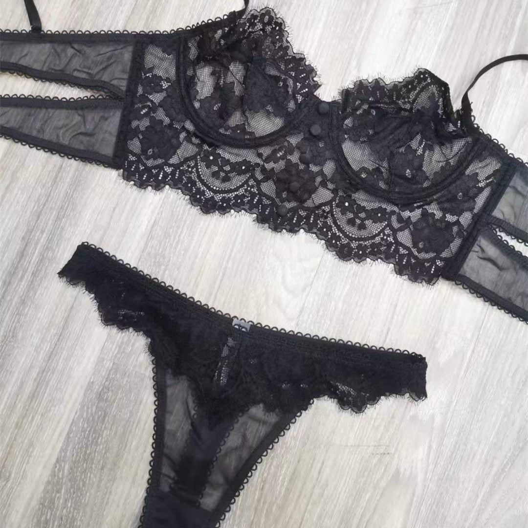 FREEDOMBEAUTY | Foreign trade underwear new collection of secondary breasts, large breasts, small ultra-thin lace sexy gathering bra, cross-border bra set