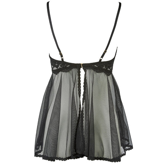 Freedombeauty | FQ2682 Cross Strap Lace Mesh Perspective Dress Open Crotch Thong Black Sex Dress Set Cross Border