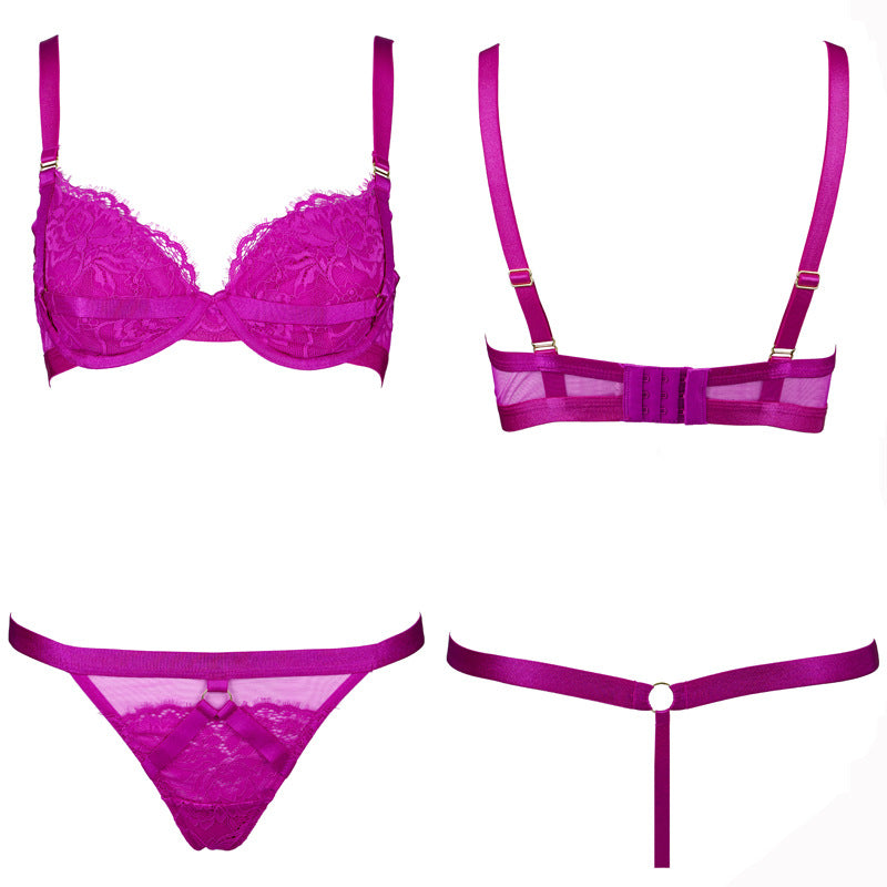 Freedombeauty | FQ2824 Lash Lace Elastic Memory Steel Rim Double Layer Micro-Collect Bra Set Garter Sparkle Mesh Black