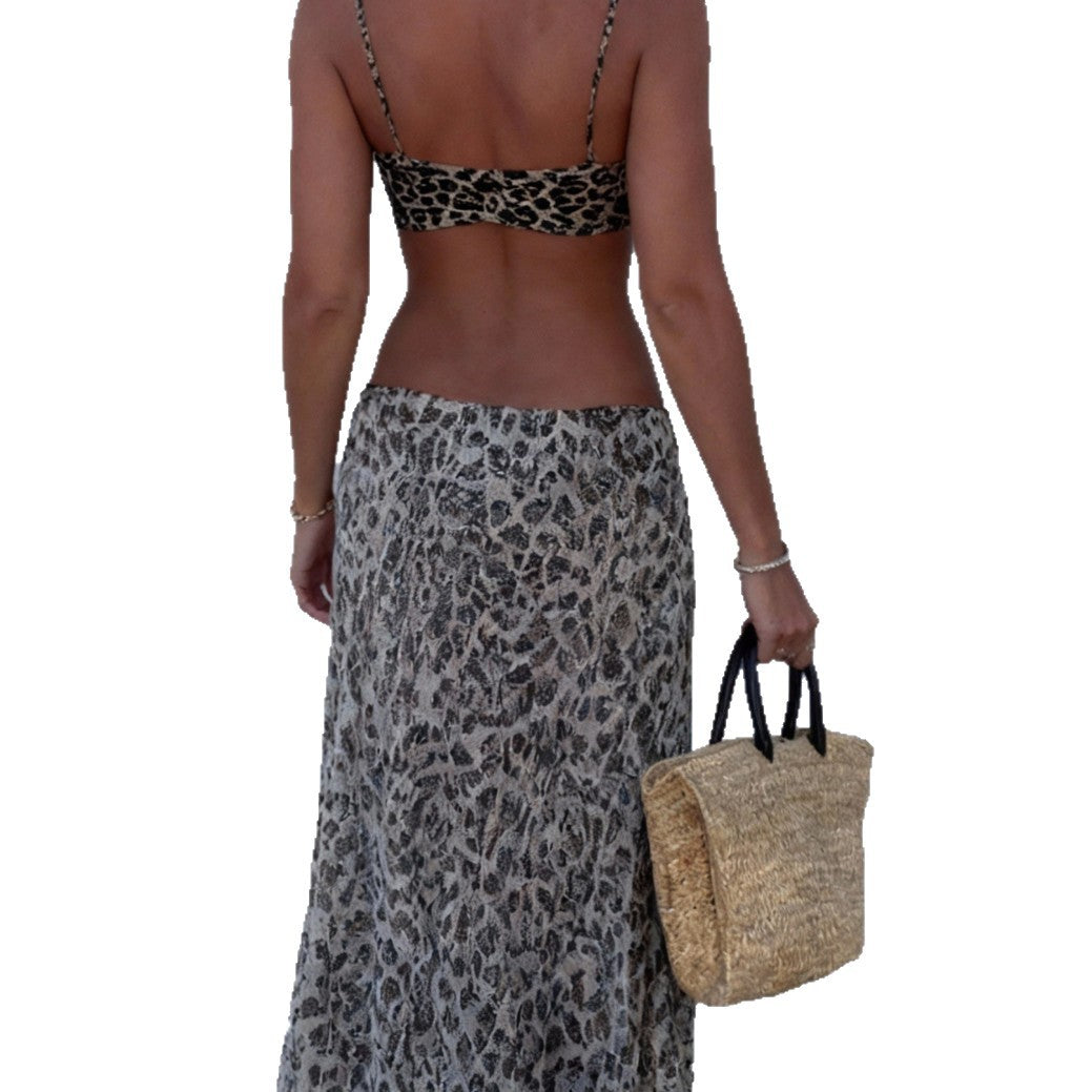 FREEDOMBEAUTY | Bikini dress split swimsuit women's 2026 new sexy AliExpress Amazon leopard print split swimsuit