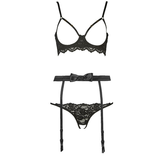 FREEDOMBEAUTY | FQ2680 Black Lace Dirty Hollow Bra Low Waist Open Crotch Free Panties Sex Underwear Set Women's Suspender